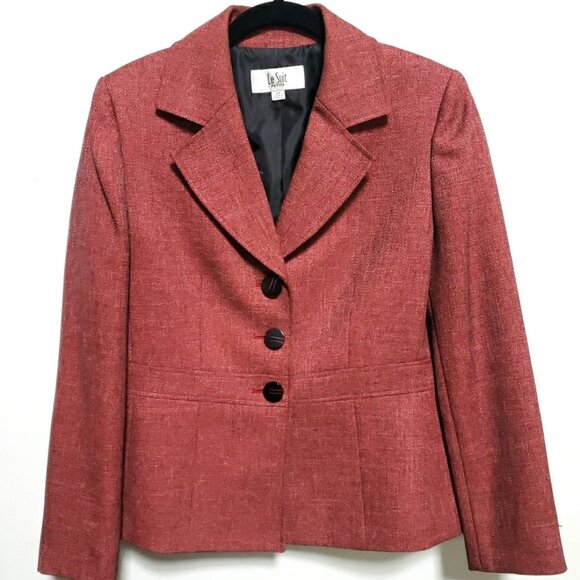 Le Suit 3 Button Long Sleeve Brick Red Blazer Women's Sz 8P - Picture 2 of 5